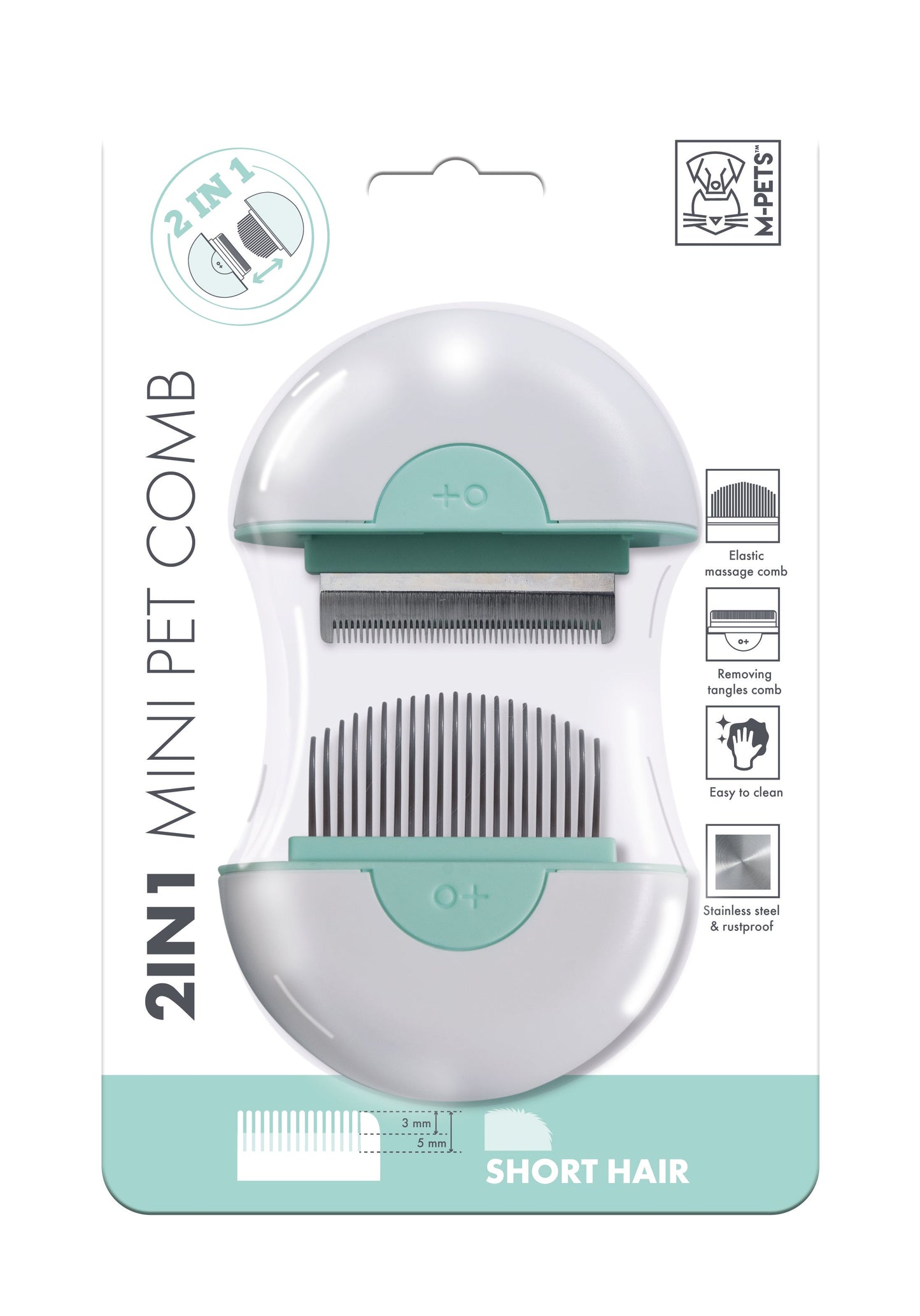 M Pets 2 In 1 Mini Comb For Short Haired Dogs And Cats Mint Green - Image 3