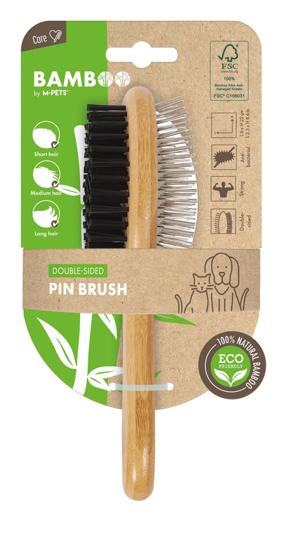 M Pets Bamboo Ball Pin Double Sided Grooming Brush For Dogs And Cats Brown - Image 3