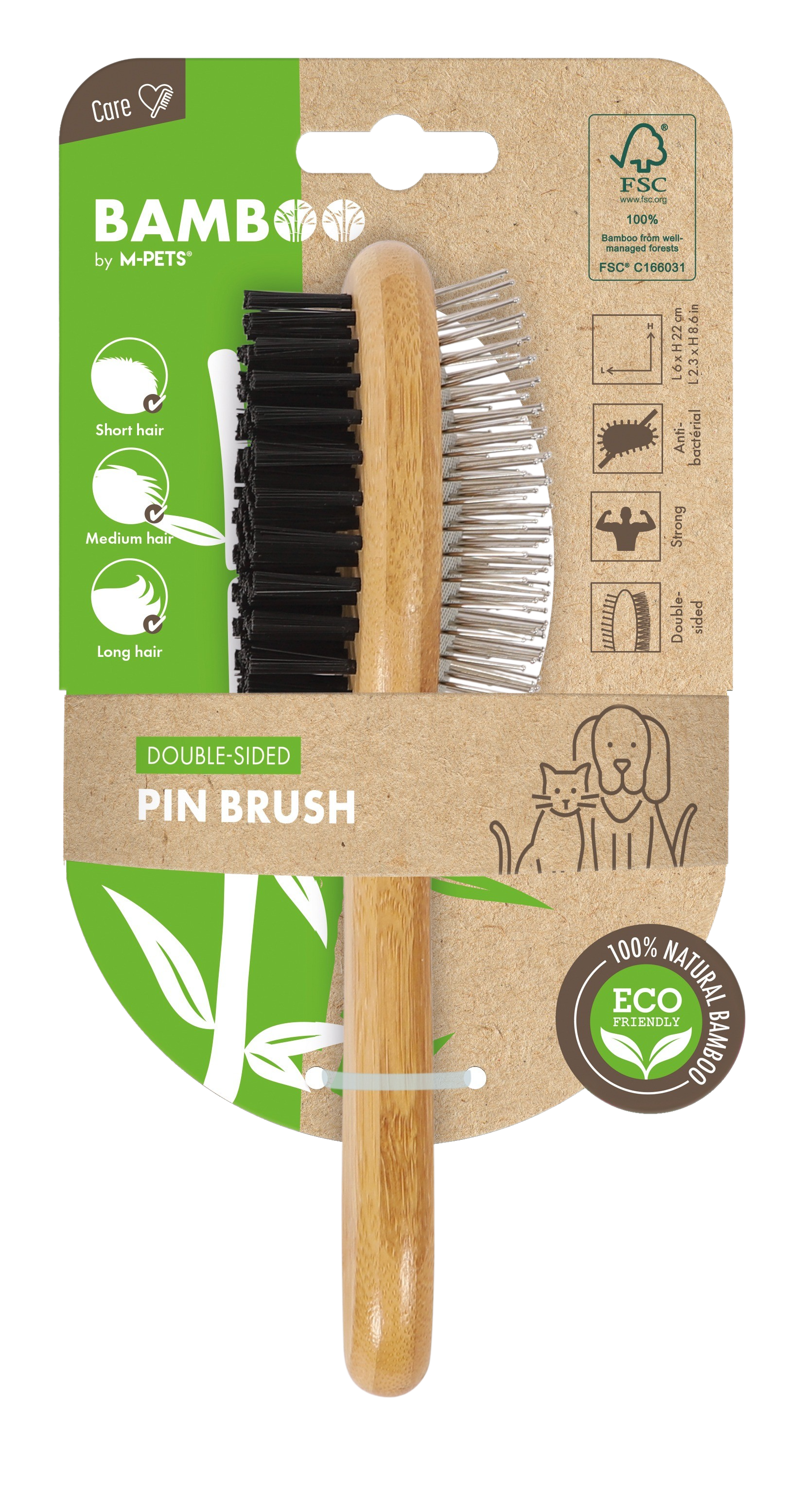 M Pets Bamboo Ball Pin Double Sided Grooming Brush For Dogs And Cats Brown - Image 4