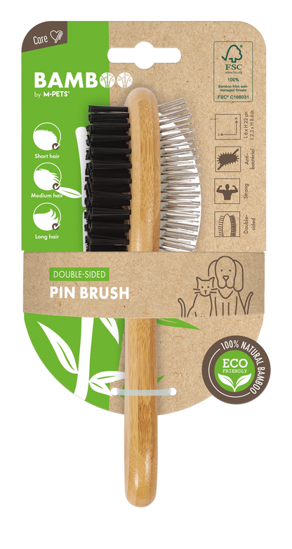M Pets Bamboo Ball Pin Double Sided Grooming Brush For Dogs And Cats Brown - Image 4