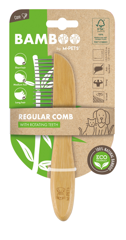 M Pets Bamboo Regular Comb With Rotating Teeth For Dogs And Cats Brown - Image 3
