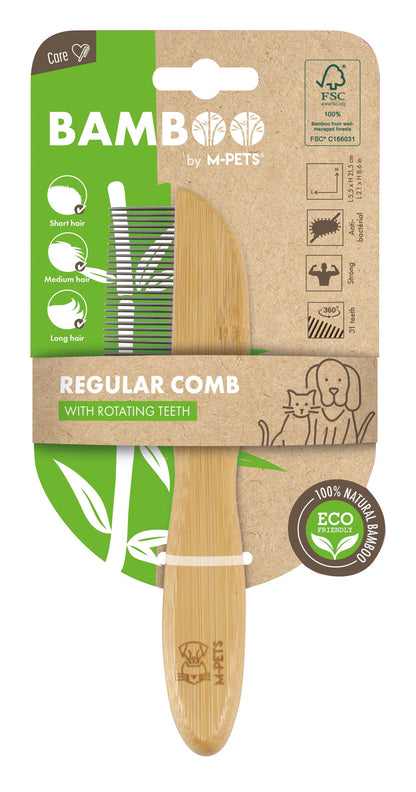 M Pets Bamboo Regular Comb With Rotating Teeth For Dogs And Cats Brown - Image 5