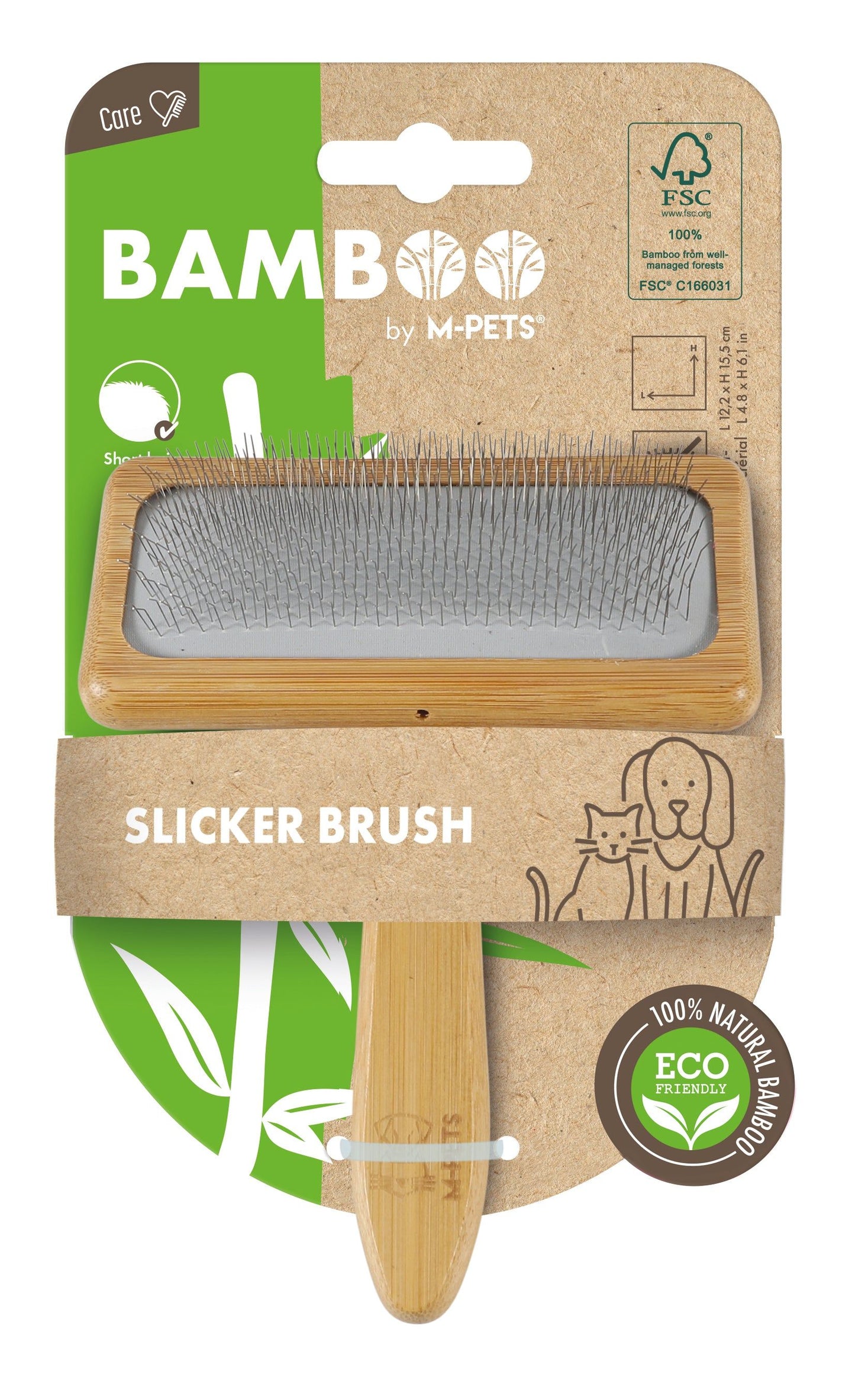 M Pets Bamboo Slicker Brush For Dogs And Cats Brown - Image 2
