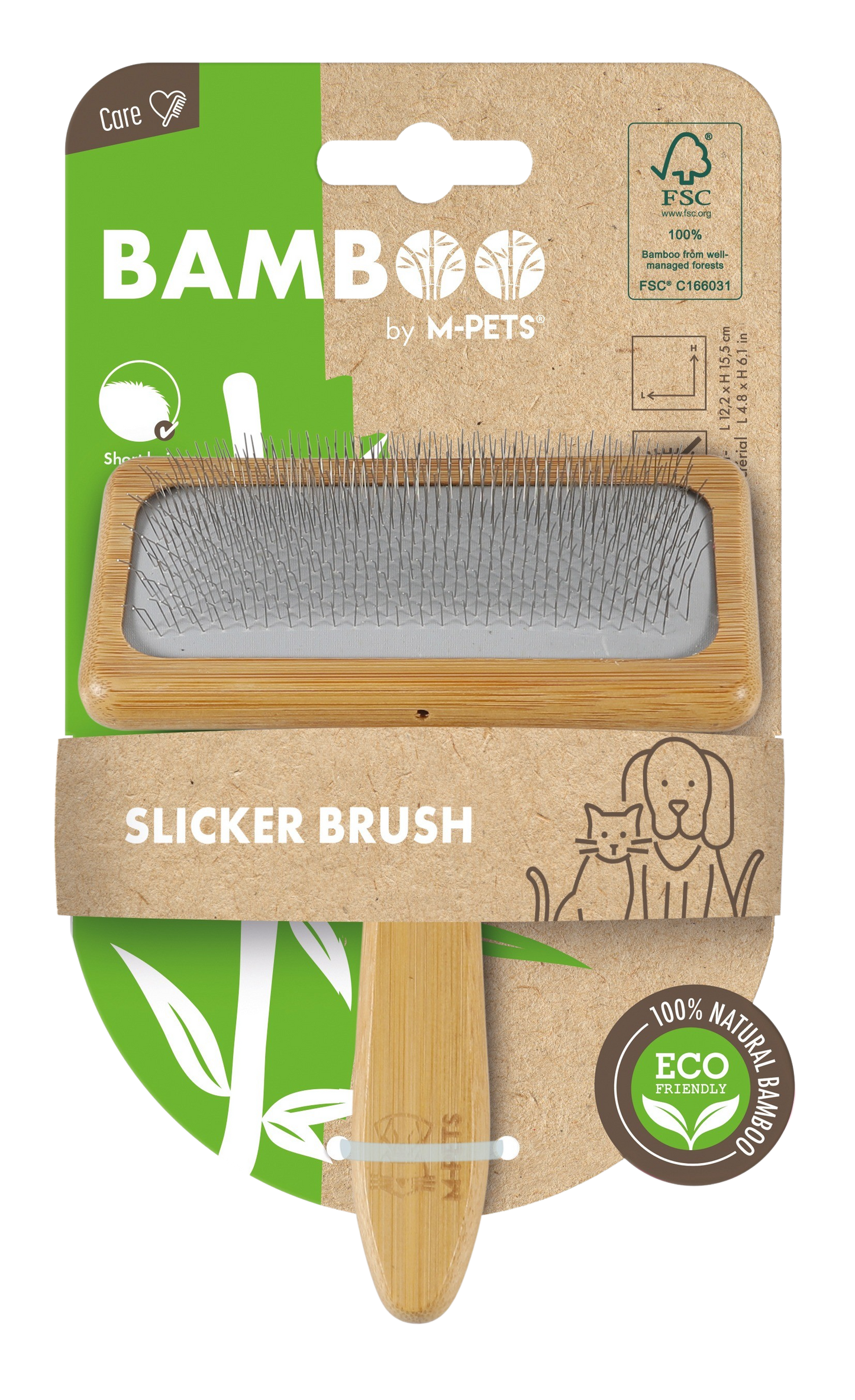 M Pets Bamboo Slicker Brush For Dogs And Cats Brown - Image 3