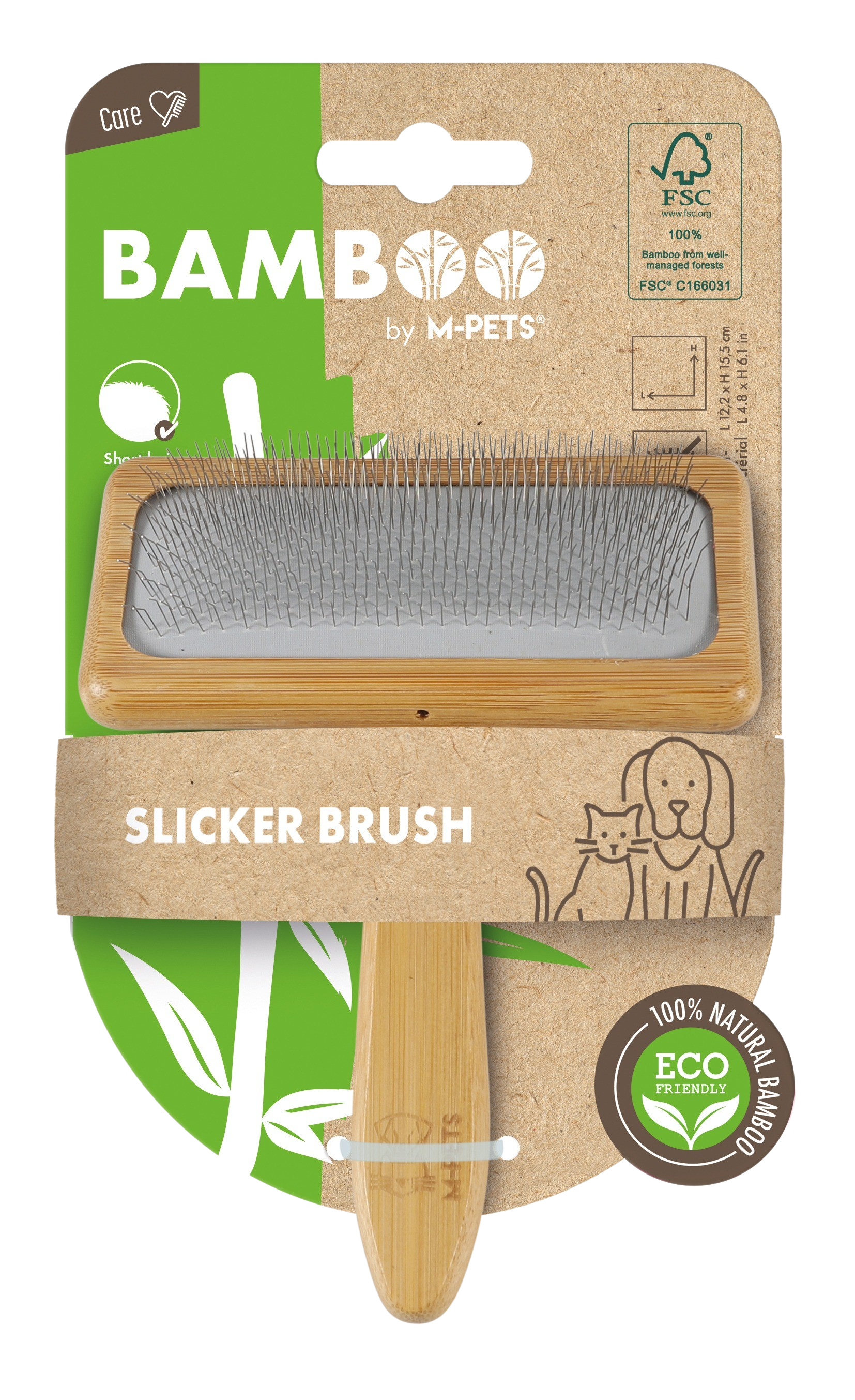 M Pets Bamboo Slicker Brush For Dogs And Cats Brown - Image 3