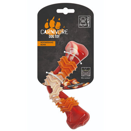 M Pets Carnivore Boomerang Bone Bacon Scented Chew Toy For Dogs Red
