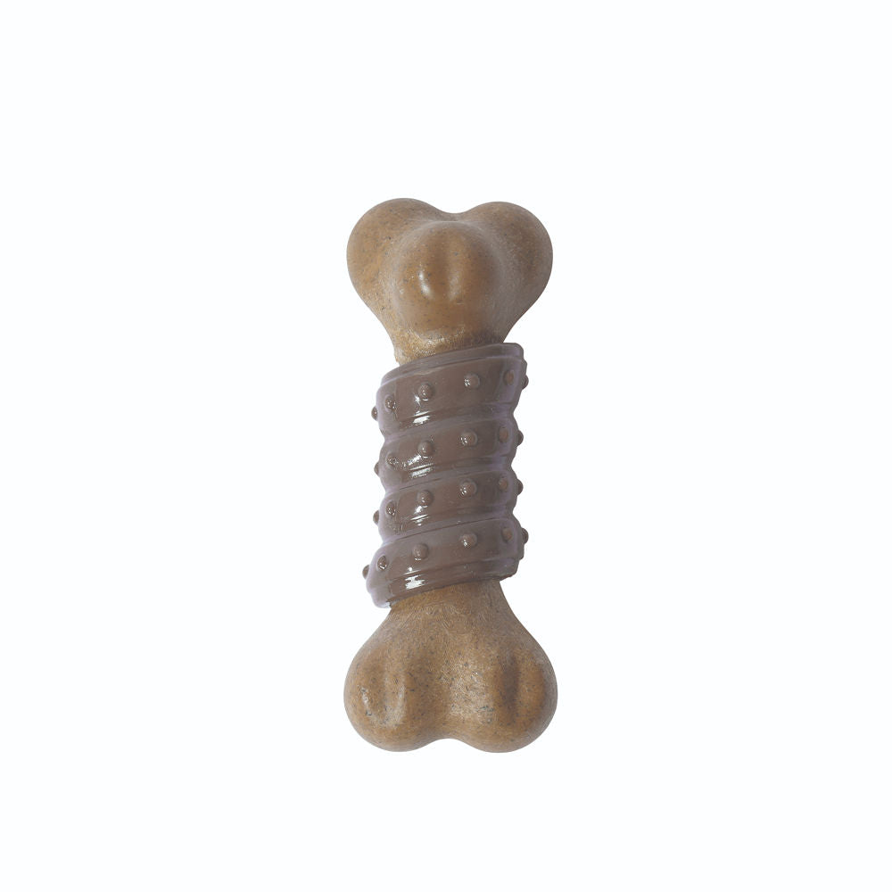 M Pets Chewood Bone With Rubber Chew Toy For Dogs Brown