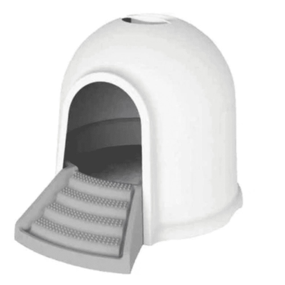 M Pets Igloo 2 In 1 Toilet For Cats White Grey