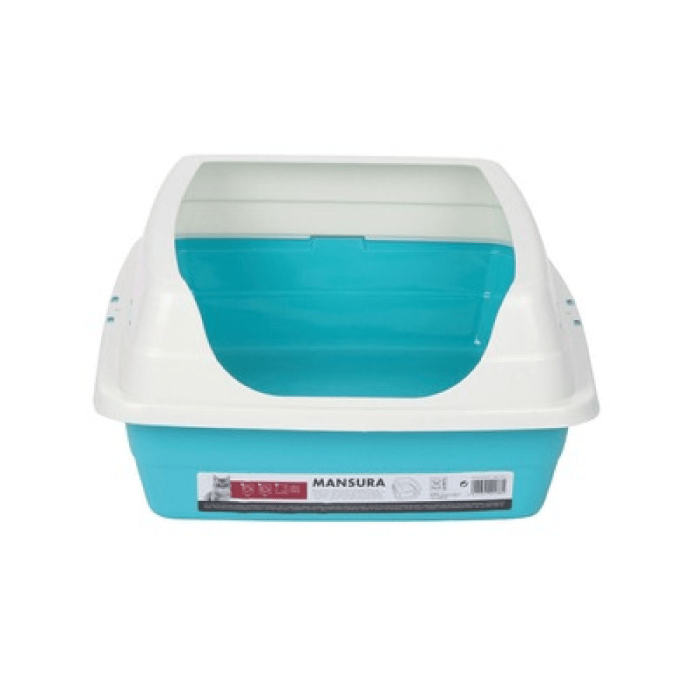 M Pets Mansura Litter Tray With Rim For Cats White Blue