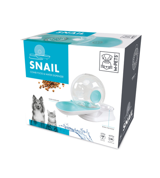 M Pets Snail Combi Food Water Dispenser For Dogs And Cats White Turquoise