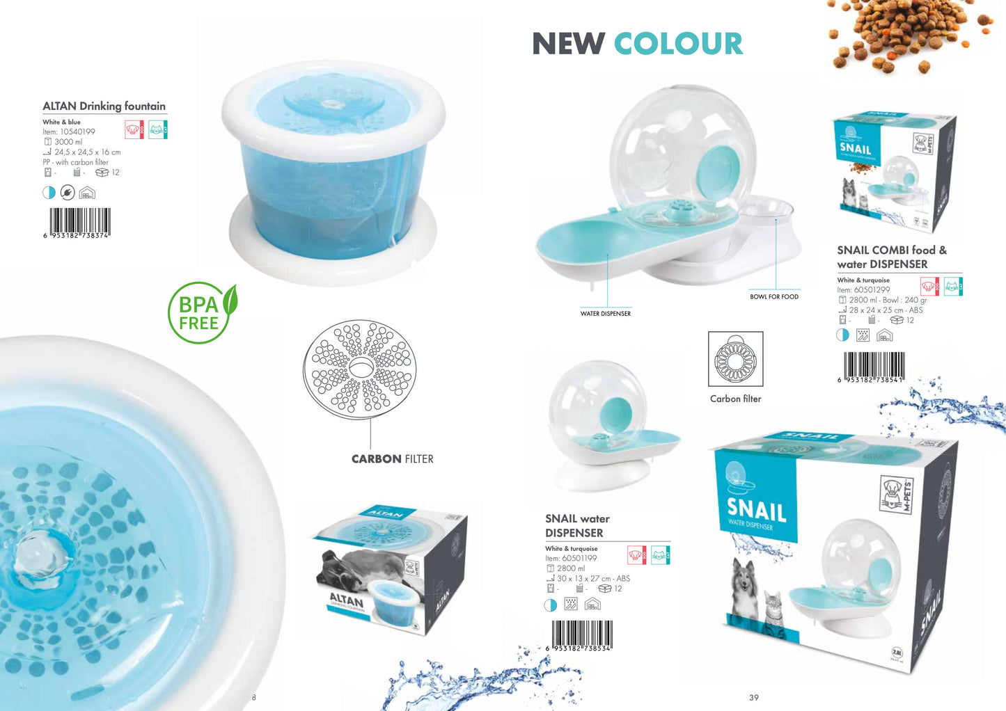 M Pets Snail Combi Food & Water Dispenser for Dogs and Cats — side view