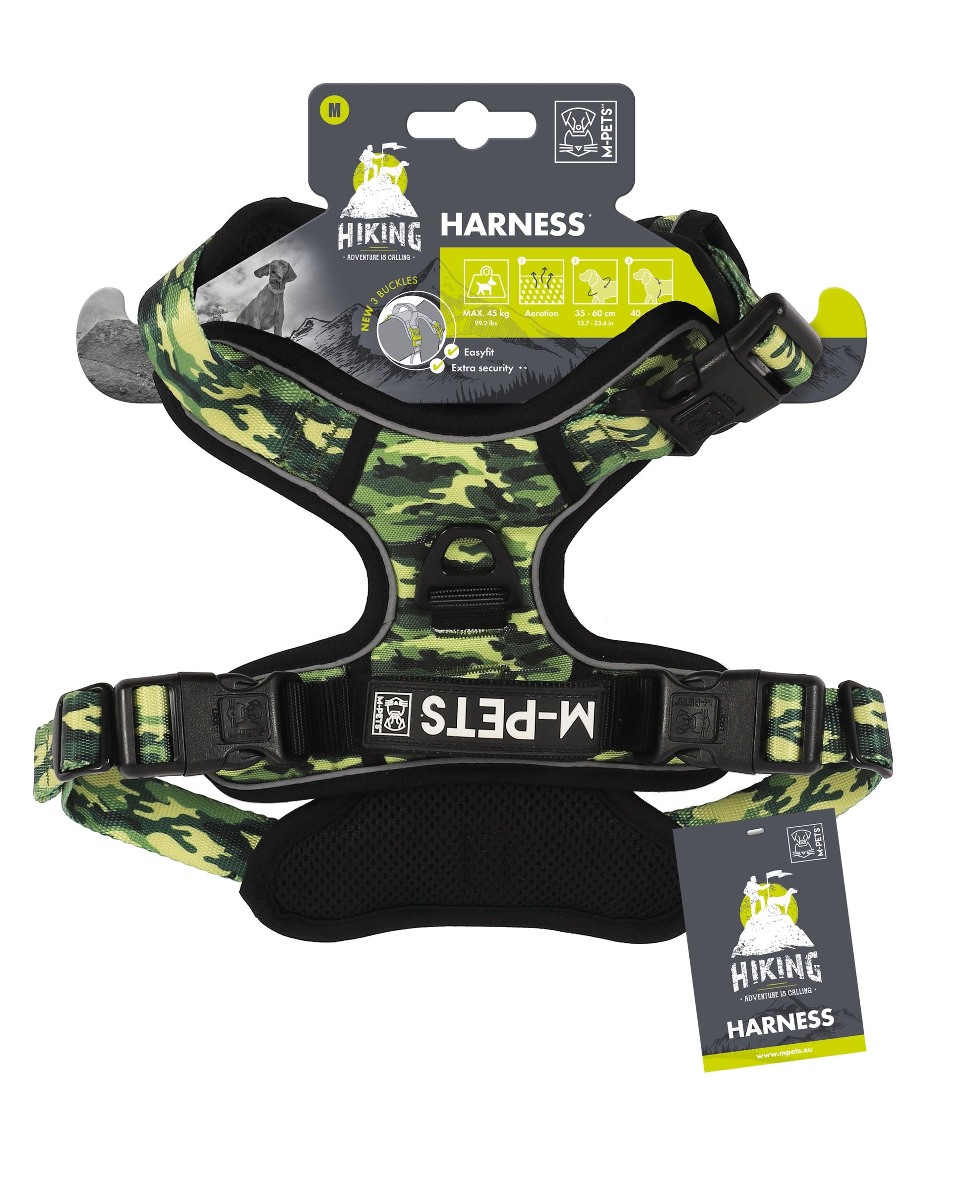 M Pets Water Resistant 3buckle Hiking Harness for Dogs — back view