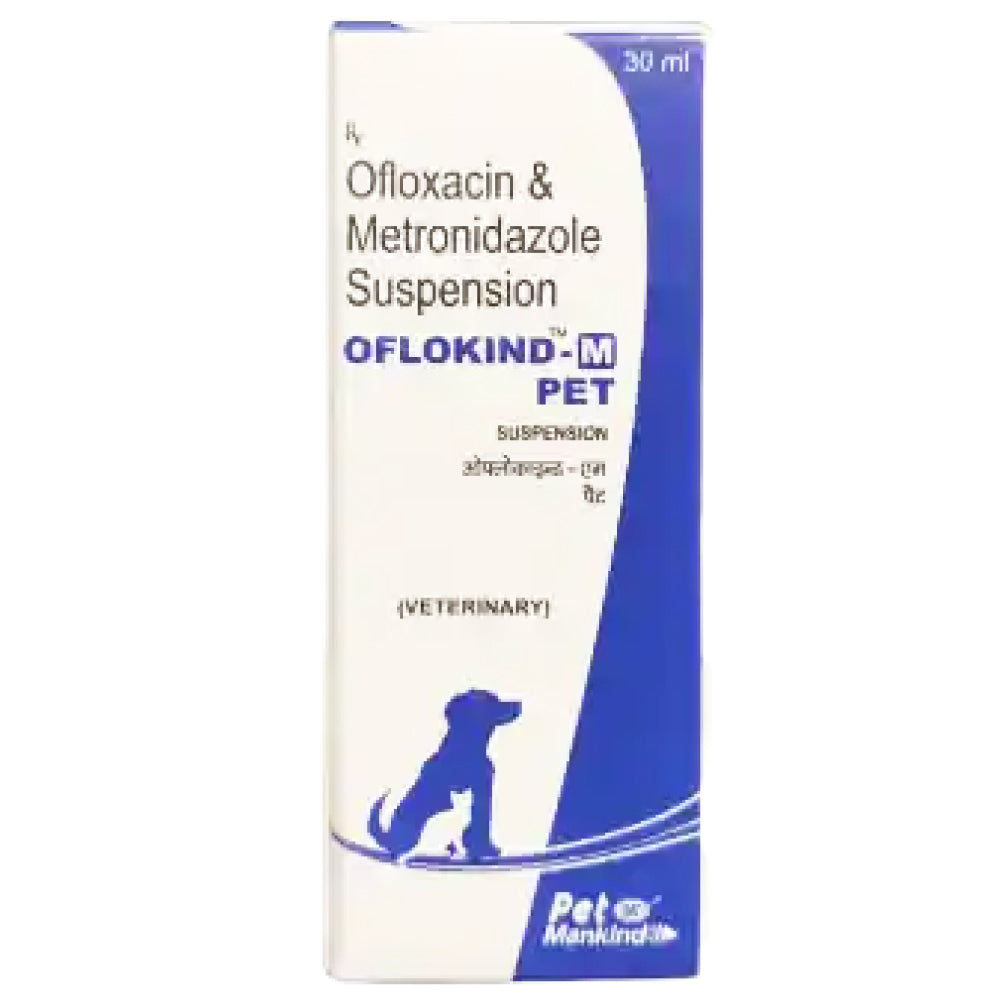 Mankind Oflokind M Pet (Ofloxacin & Metronidazole) Suspension for Dogs and Cats — side view