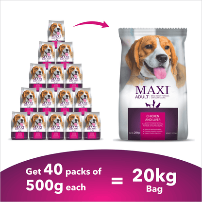 Maxi Adult Chicken and Liver Dog Dry Food — back view