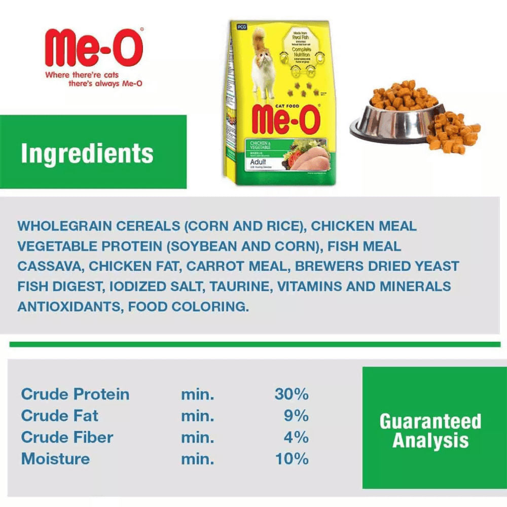 Me O Chicken and Vegetables Adult Cat Dry Food — in use