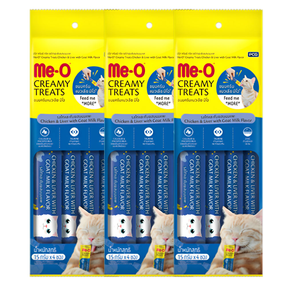 Me O Chicken & Liver with Goat Milk Creamy Cat Treat — side view