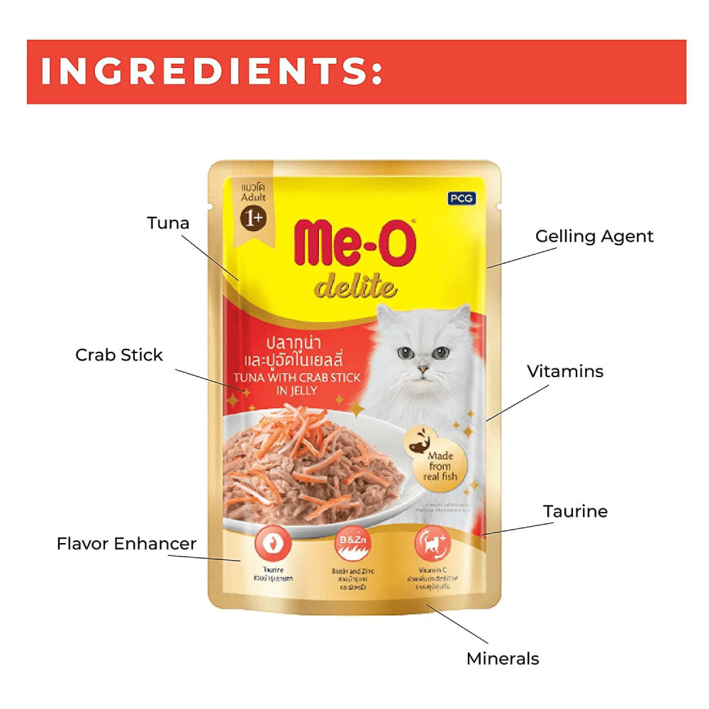 Me O Delite Tuna with Crab Sticks in Jelly Cat Wet Food — side view