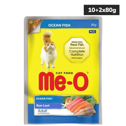 Me O Ocean Fish Adult Cat Wet Food — in use