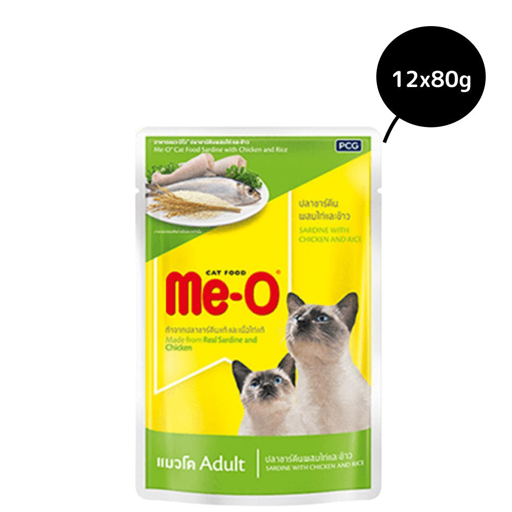 Me O Sardine with Chicken & Rice Adult Cat Wet Food — detail shot