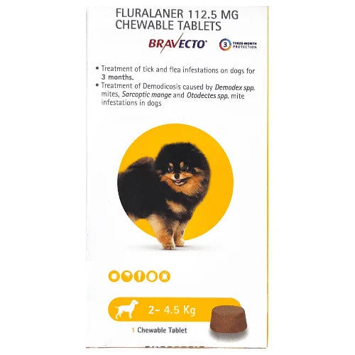 Msd Animal Health Bravecto 112 5 Mg Fluralaner Dog Tick Flea Control Tablet 2 To 4 5 Kg 1 Tablet
