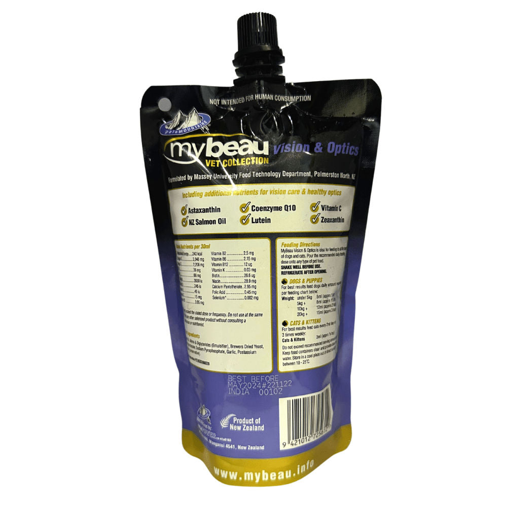 My Beau Vision & Optics Health Supplement for Dogs and Cats — back view