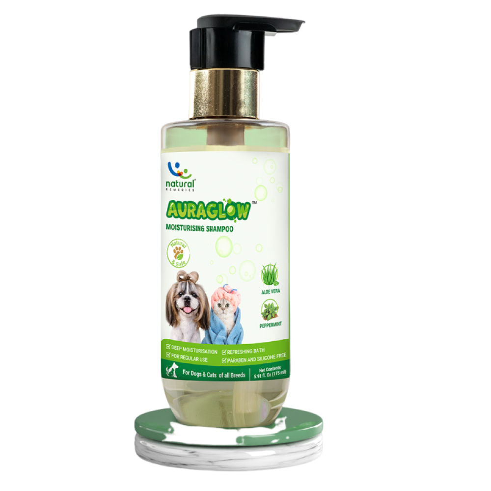 Natural Remedies Auraglow Moisturizing Shampoo for Dogs and Cats — side view