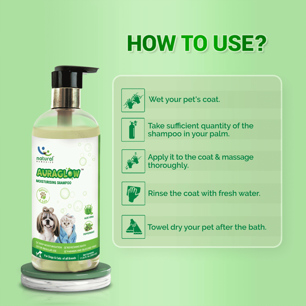Natural Remedies Auraglow Moisturizing Shampoo for Dogs and Cats — detail shot