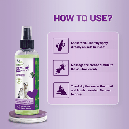 Natural Remedies Fresh Me Up Bloom Aloevera Cleanser for Dogs and Cats — in use