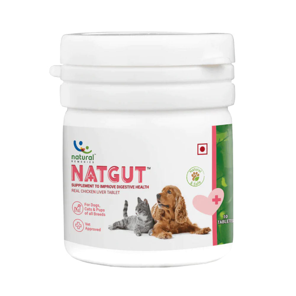 Natural Remedies Natgut Digestive Tablets for Dogs and Cats — in use
