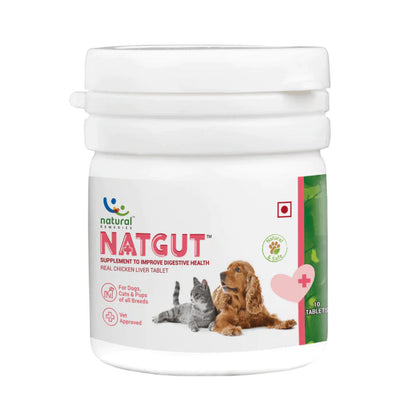 Natural Remedies Natgut Digestive Tablets for Dogs and Cats — in use