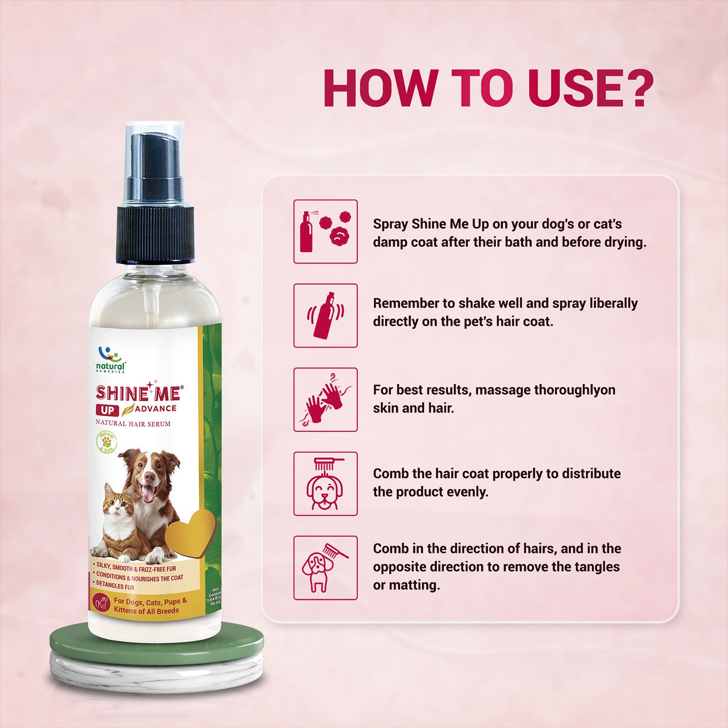Natural Remedies Shine Me Up Advanced Hair Serum for Dogs and Cats — side view
