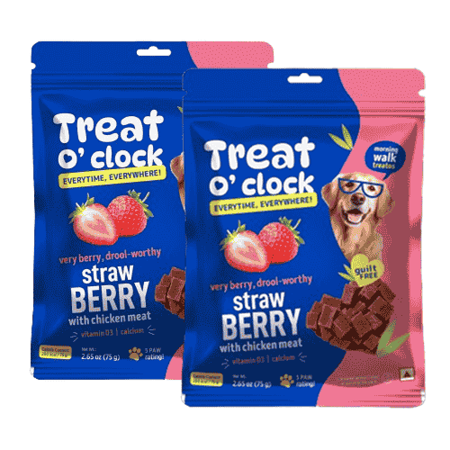 Natural Remedies Treat O'Clock Strawberry with Chicken Meat Treats for Dogs — in use