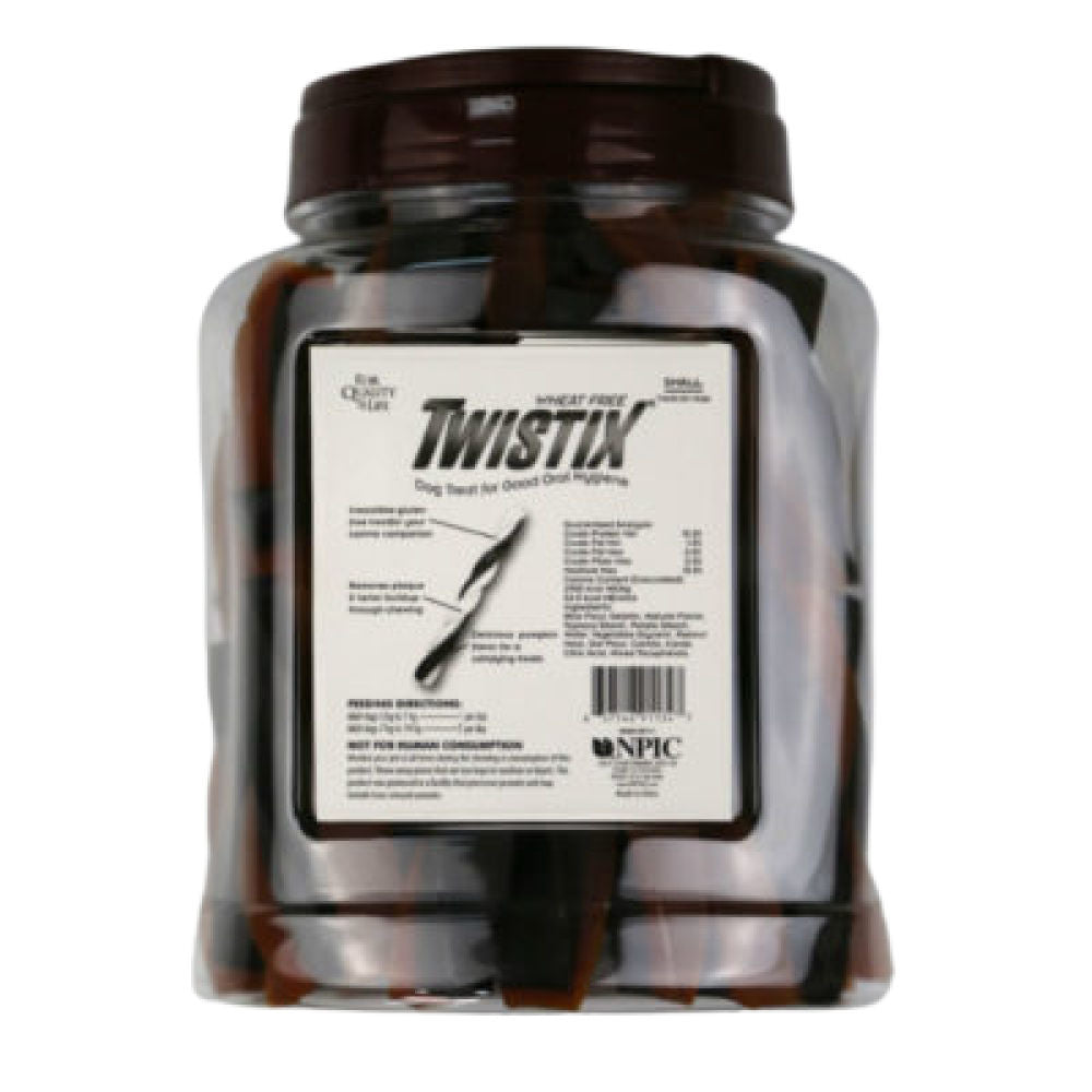 NPIC Twistix Peanut & Carob Canister Dog Treats — side view