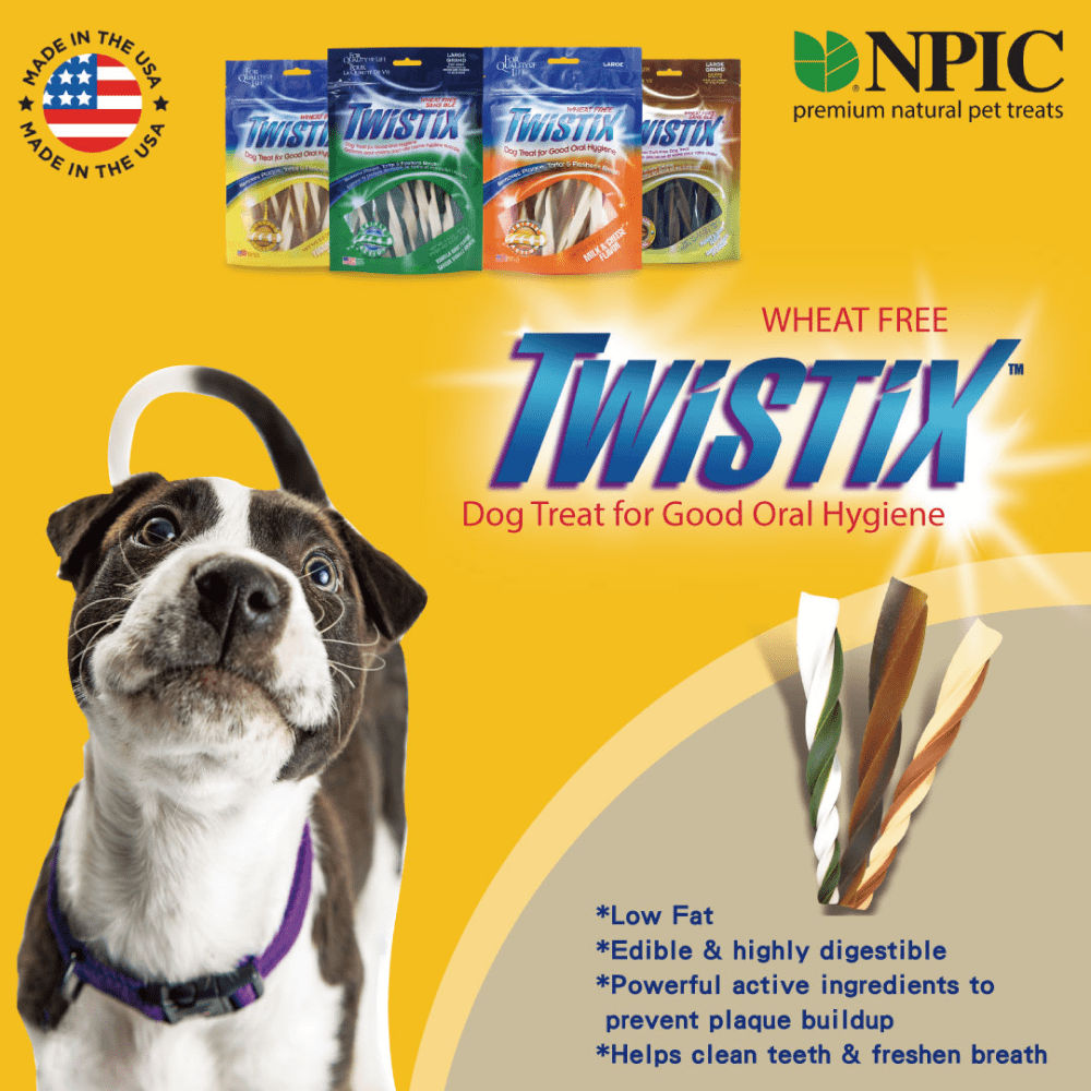 NPIC Twistix Peanut & Carob Flavor Dog Treat — in use
