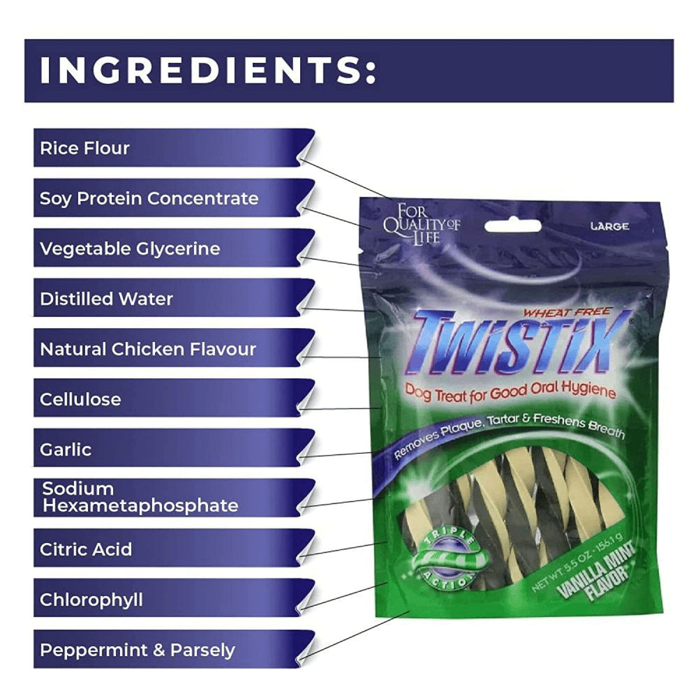 NPIC Twistix Vanilla Mint Flavor Dog Treat — back view