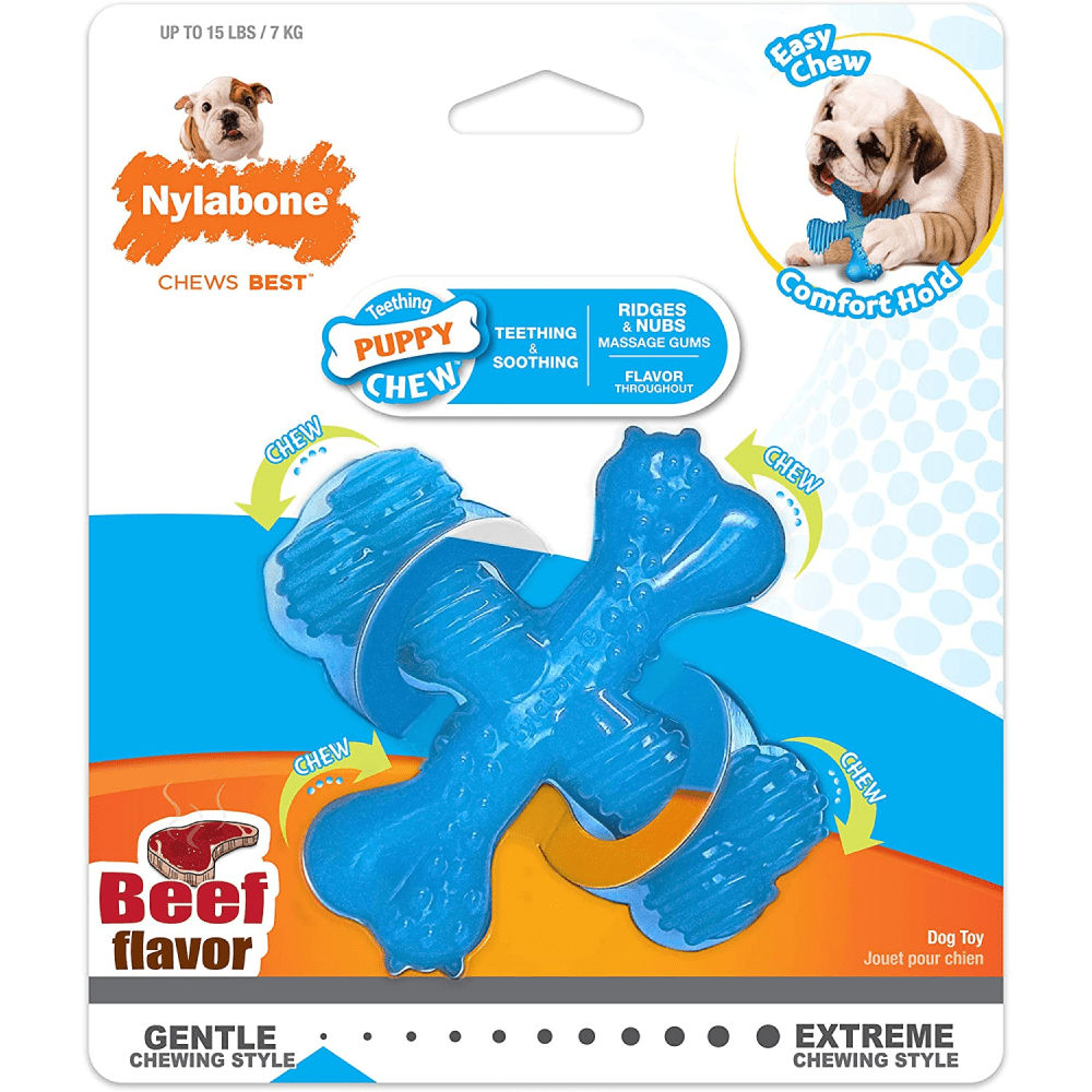 Nylabone Puppy Teething Beef Flavoured Chew "X" Bone Toy for Dogs — side view