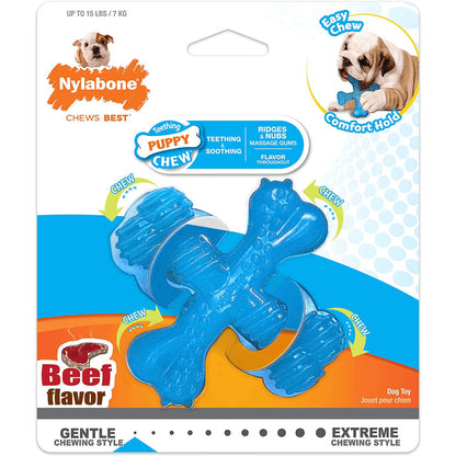 Nylabone Puppy Teething Beef Flavoured Chew "X" Bone Toy for Dogs — side view