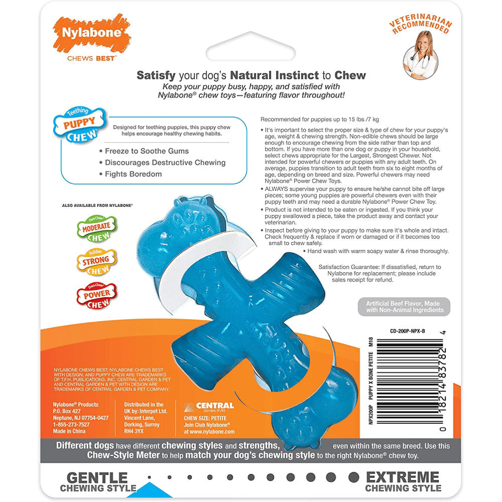 Nylabone Puppy Teething Beef Flavoured Chew "X" Bone Toy for Dogs — back view