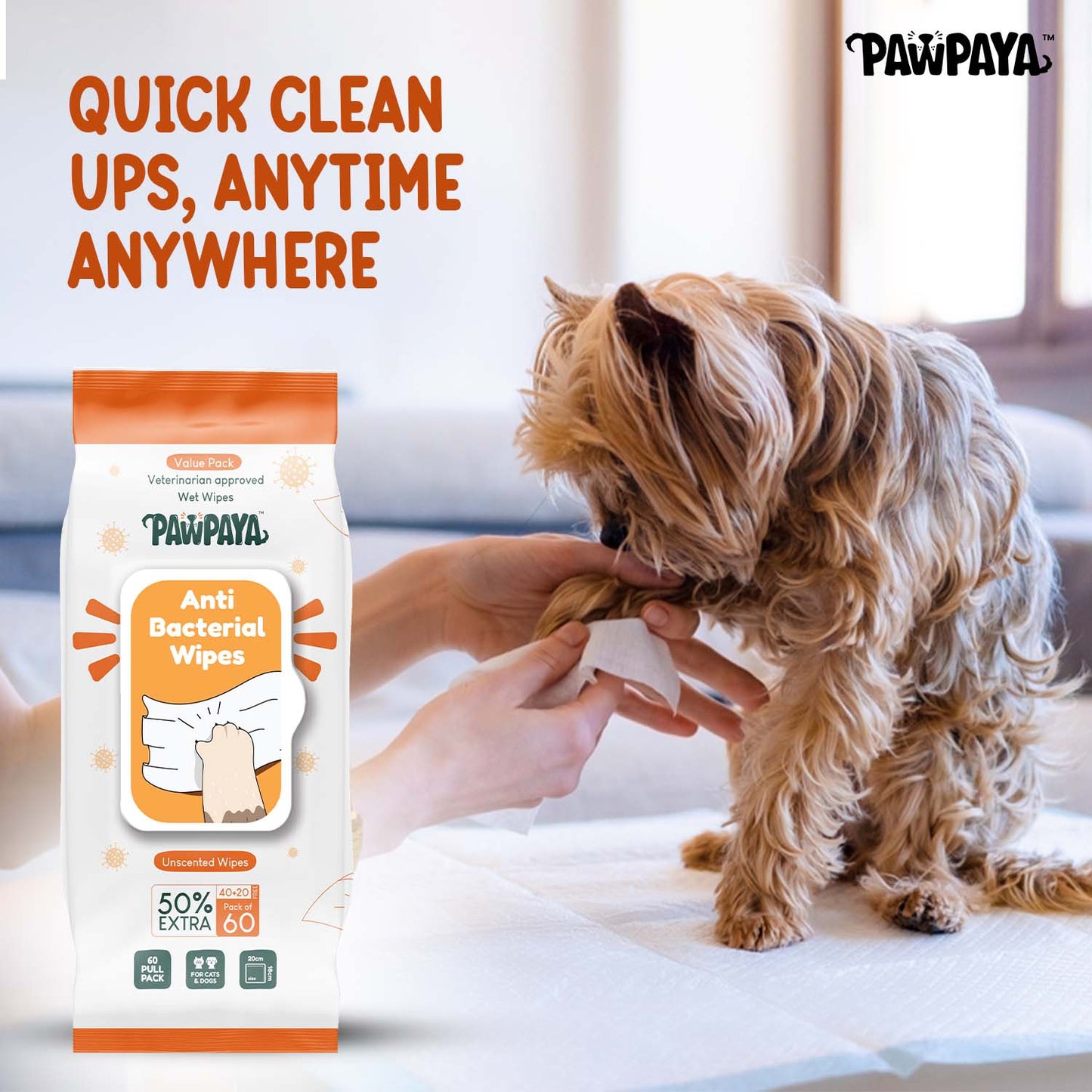 Pawpaya Antibacterial Wipes For Dogs And Cats - Image 3