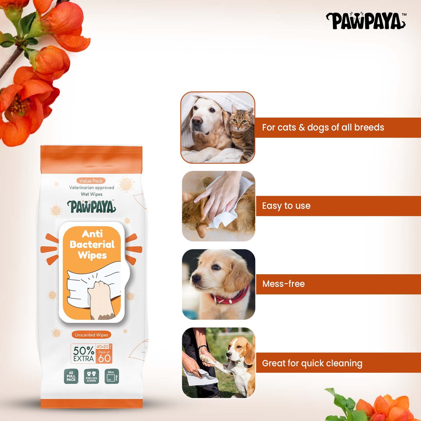 Pawpaya Antibacterial Wipes For Dogs And Cats - Image 4