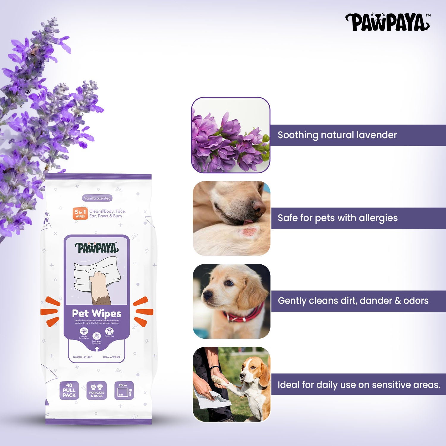 Pawpaya Lavender Wipes for Pets — detail shot