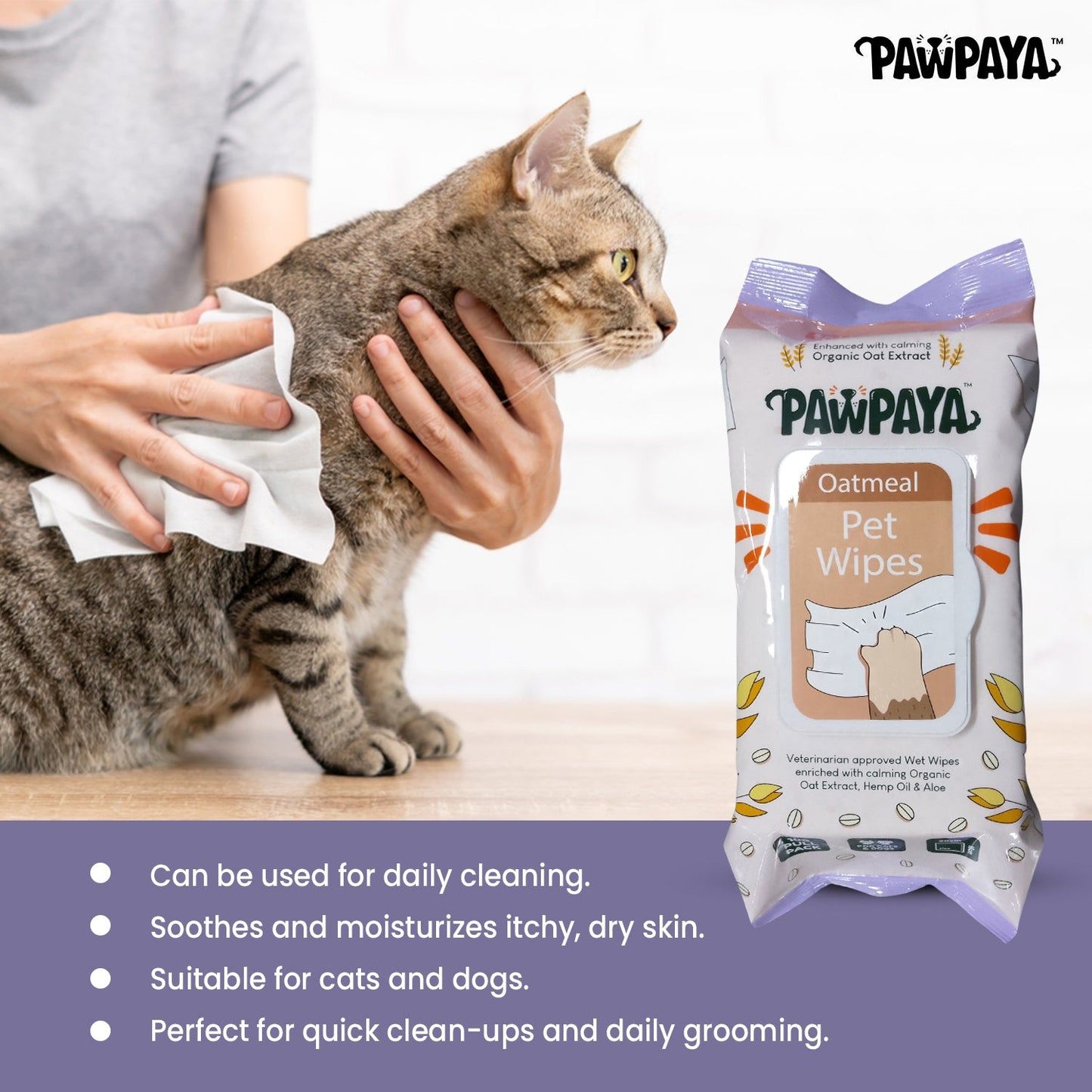 Pawpaya Oatmeal Wipes for Pets — detail shot