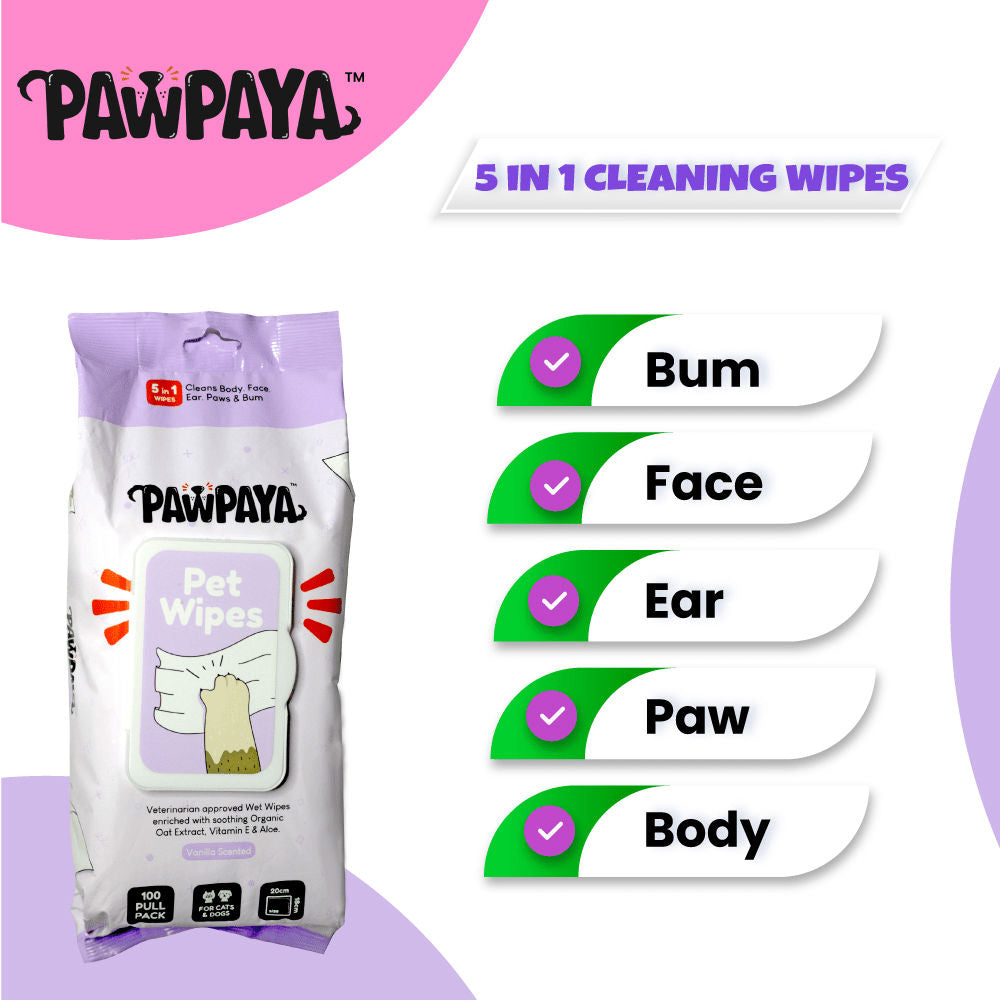 Pawpaya Vanilla Scented Wipes for Dogs and Cats — side view