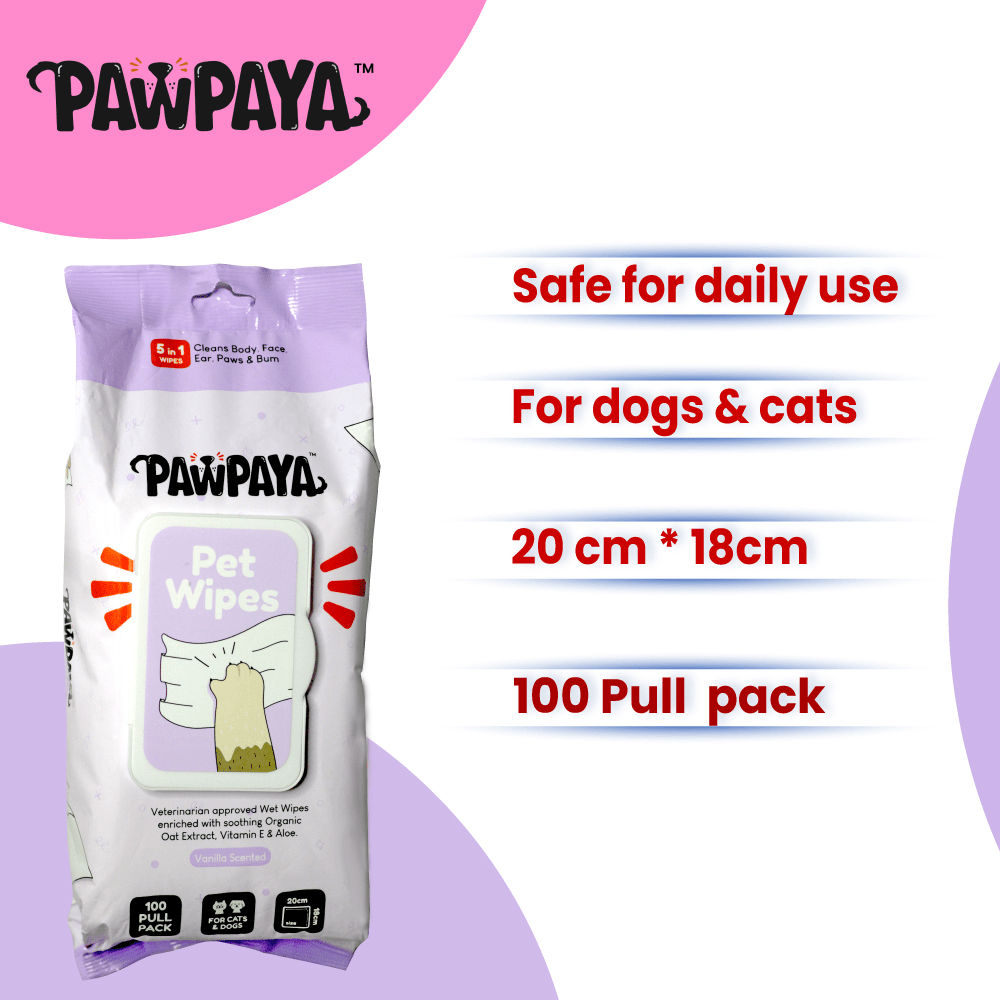 Pawpaya Vanilla Scented Wipes for Dogs and Cats — back view
