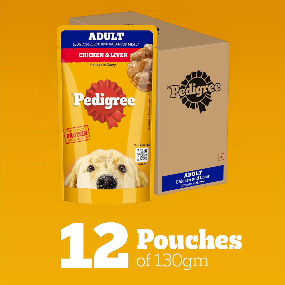 Pedigree Chicken and Liver Chunks in Gravy Adult Dog Wet Food — side view