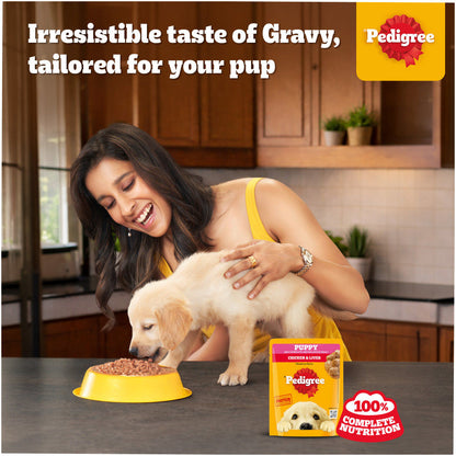 Pedigree Lamb Flavour Chunks in Gravy Puppy Wet Food — side view