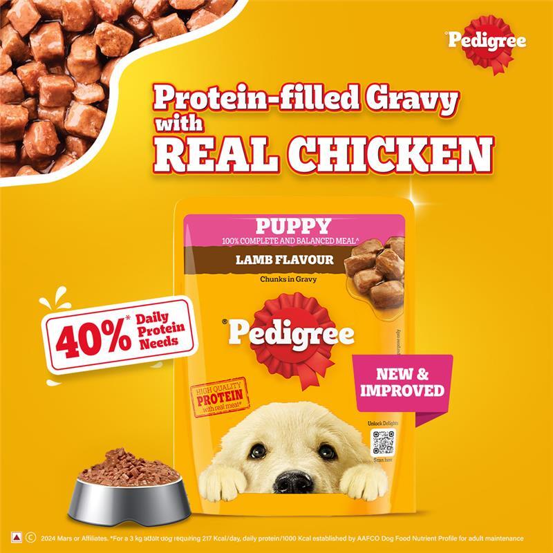 Pedigree Lamb Flavour Chunks in Gravy Puppy Wet Food — detail shot
