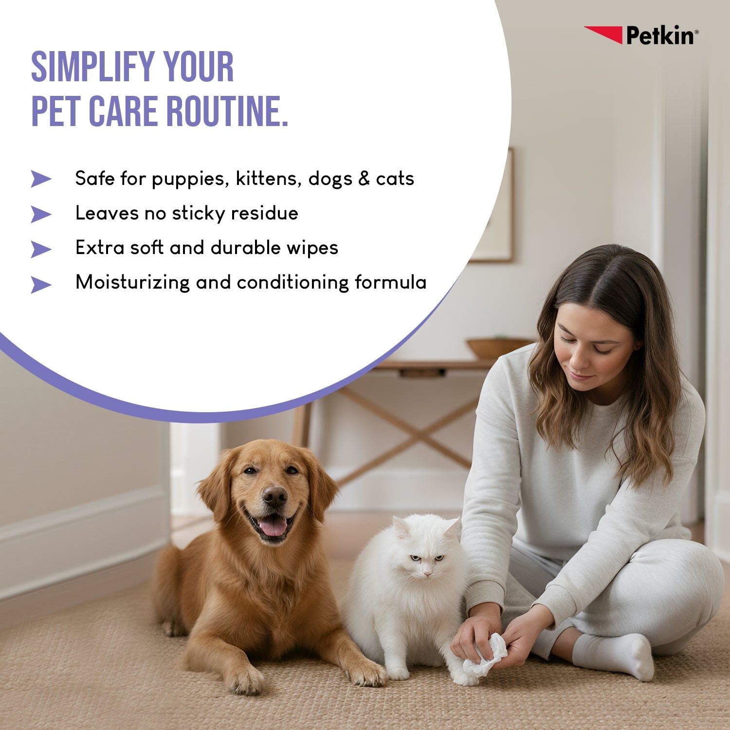 Petkin Calming Lavender Petwipes for Dogs and Cats — detail shot