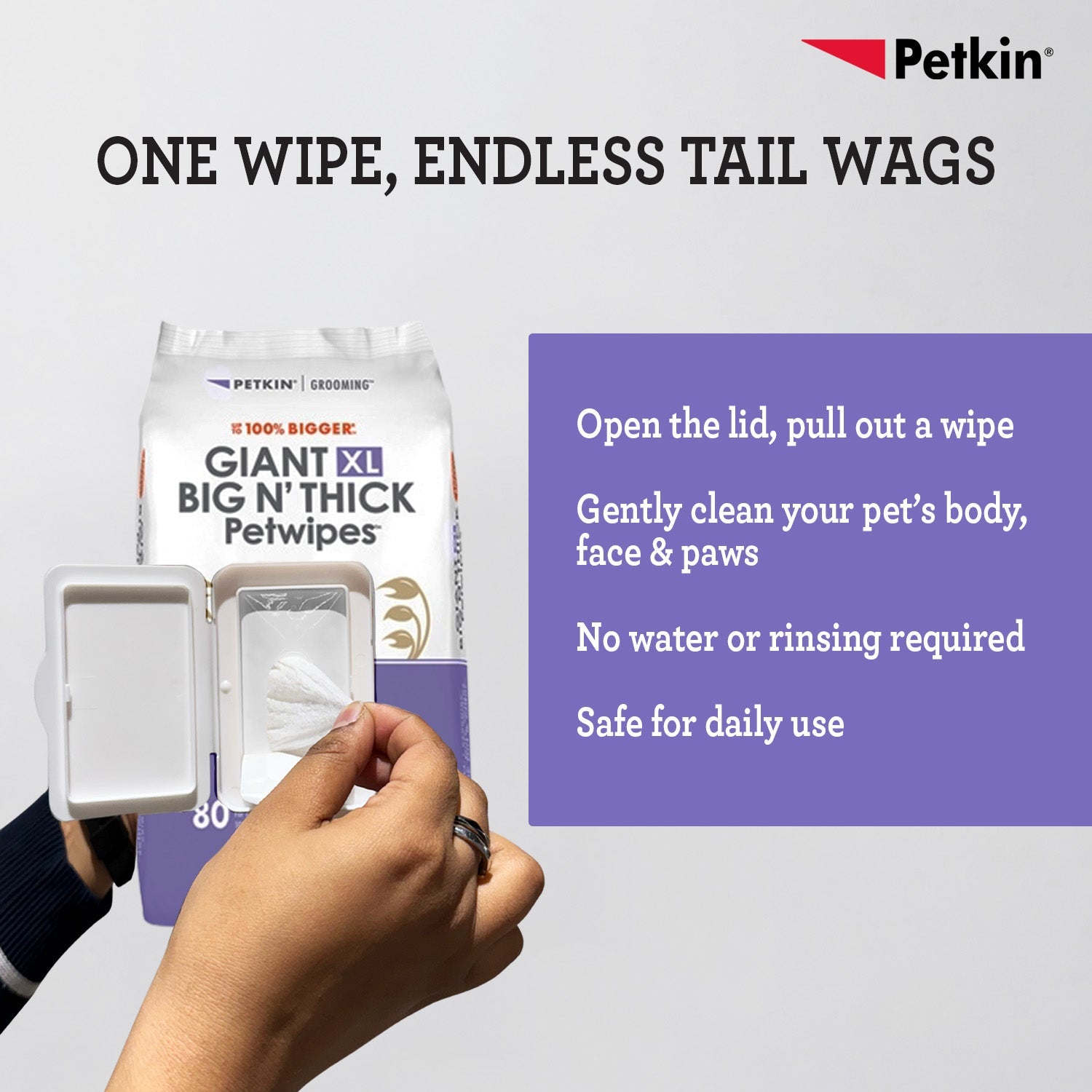 Petkin Gaint Big N' Thick Lavender Scented Petwipes for Dogs and Cats — detail shot