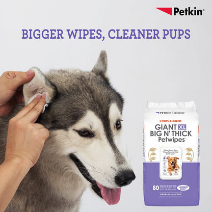 Petkin Gaint Big N' Thick Lavender Scented Petwipes for Dogs and Cats — in use